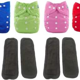 Pack of 4 Cloth Diaper with 4 Black pad - Baby Pocket Diaper with Wet-free Insert Black Pad / Washable Cloth Diaper / Reusable Nappy for Kids (Multicolor)-image-36