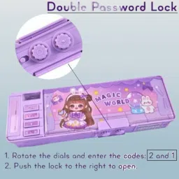 Trendy Cute & Pretty Girl Print Multi Compartment Button Operated Password Protected Compass Box For Kids, Price For 1Pc | RP903 Art Plastic Pencil Box-9