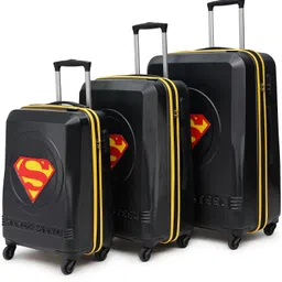 yayavar Hard Body Set of 3 Luggage 4 Wheels - SUPERMAN OFFICIAL MERCHANDISE TROLLEY WITH PREMIUM MOULDED SUPERMAN LOGO - Yellow, Black, Red-picture-2