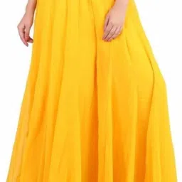 Women Flared Yellow Georgette Trousers-image-31