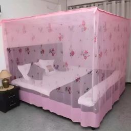 Cotton Adults Washable Flower Printed Pink Color (6x7) Mosquito Net-image-64