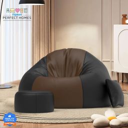 XXXL FluffCloud Sofa With Free Cushion and Puffy , Brown::Black Teardrop Bean Bag With Bean Filling-70
