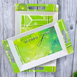 u.p.c. Nature Print Light Green Melamine Serving Tray, Set of 2 (Medium and Large Size) Rosseate Series Tray Tray image 2