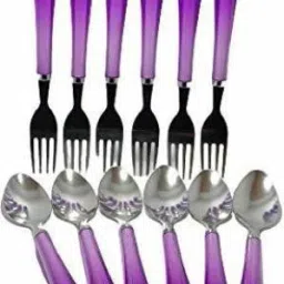 Steel 6 Fork & 6 Spoons with Plastic Handle for Dining Table (Set of 12) Plastic, Steel Table Spoon Set-14