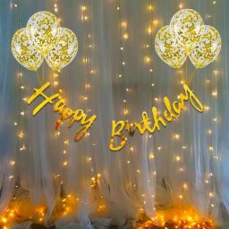 Solid Solid 10Pcs Bday Banner Confetti Balloon with Led Light for Kids, Husband Girls, Boys Bday Decorations Items with Fairy Lights Balloon (Gold, Pack of 10) Balloon-12