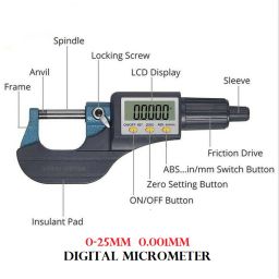 sqftools Digital Micrometer LCD Display, 0-25mm / 0-1" Range, +/-0.0001" Accuracy Micrometer Screw Gauge image 2