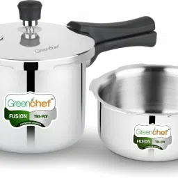 Fusion Tri ply pressure cooker combo with Glass Lid 3 L, 2 L Induction Bottom Pressure Cooker & Pressure Pan-0