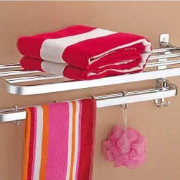 Stainless Steel Dual Folding Towel Rack Hanger Stand | 24 Inch - Chrome Finish Silver Towel Holder-picture-1