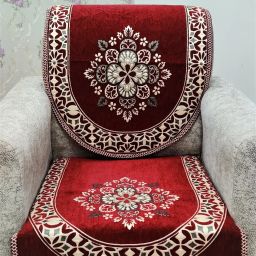 Velvet Floral 3+1+1 Seater Sofa Cover-image-32