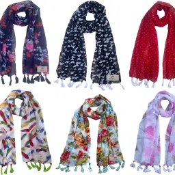 Printed Chiffon Women Multicolor Stole, Fancy Scarf-image-94