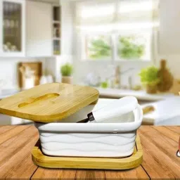 lemon tree Butter Box with Wooden Top Cover, Base and Knife | Butter Storage Container | Butter Dish Serving Set image 5