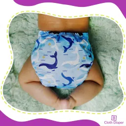 bembika A Plus Printed Cloth Diapers for Babies, Washable Reusable, Adjustable Sizes with 4 Layer Dry Feel Insert (Whale Doodle) image 3