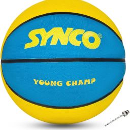 Young Champ Series | for Kids age 4-8 years | Soft Rubberised | Blue Yellow Basketball - Size: 3-image-80