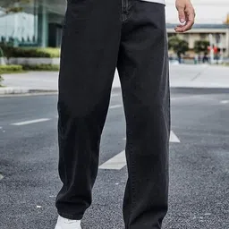denim look Men Loose Fit Mid Rise Grey Jeans-picture-7