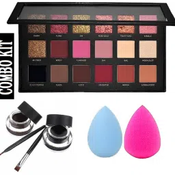 2 Pcs Makeup Sponge Puff With Rosegold Remastered Eyeshadow and ( Black , Brown-image-72