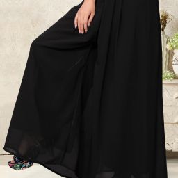 Women Flared Black Georgette Trousers-image-22