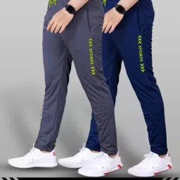 Pack of 2 Men Printed Grey, Dark Blue Track Pants-image-8