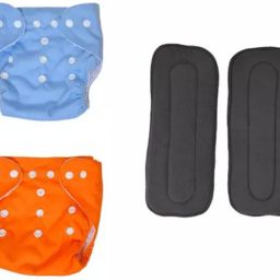 Newborn Baby Reusable Pack of 2 Cloth Diapers With 5 Layer 2 Insert Pads, CD122 - S - M-image-90