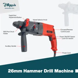 hillgrove HGCM123M1 26mm Hammer Drill Machine Forward/Reverse Rotation with HSS Drill Bits HGCM123M1 Hand Tools, Drill Chunk 13mm for Making Holes in Concrete/Metal/Wood Rotary Hammer Drill image 2