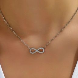 Infinity infinite love pendant for women Girls anti tarnish necklace Neck chain Silver Crystal, Cubic Zirconia, Diamond Alloy, Metal, Brass, Stainless Steel, Crystal, Stone Pendant-image-4