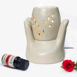 Pure Source (India) Ceramic Hand Shape Electric Diffuser Light Lamp (5.5 Inch) (10ml Rose) Home, Office, Living Room, Gifting Purpose Diffuser-46