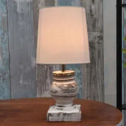 homesake Retro Metal Table Lamp With Fabric Shade (White Distress & Beige)-picture-1