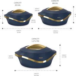 milton Pearl Inner Stainless Steel Jr. Set of 3 (455 ml, 860 ml, 1270 ml), Blue Pack of 3 Serve Casserole image 5