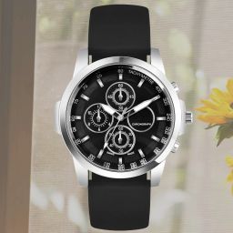 Silver case black dial wristwatch with a trendy silicon strap Analog Watch - For Men Silicon strap black analog watch for gents-image-4