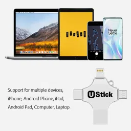 UStick Pendrive 128GB 4 in 1 with Light-ning, Micro USB, USB A, Type-C Interface 128 GB OTG Drive Compatible with Desktop Computer, Gaming Console, Laptop, Mobile, Netbook, Tablet, Television USB 3.1 Metal Case image 3