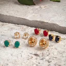 Gold-plated Multi-color 5 In 1 Interchangeable Stud Earrings For Women/girls Alloy Stud Earring-image-26