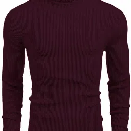 Men Woven Turtle Neck Maroon Sweater-45