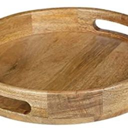 Round Wooden Serving Tray, Mango Wood Platter with Handles, Tea Breakfast Tray Serving Set-6