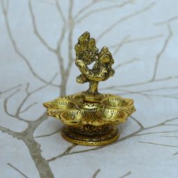 Peacock 5 Face Diya For Home And Office Aluminium Table Diya-image-50