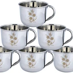Pack of 6 Stainless Steel Laser Design Stainless Steel Tea Cup/Coffee Cup, Set of 6 Piece, Sliver,-14
