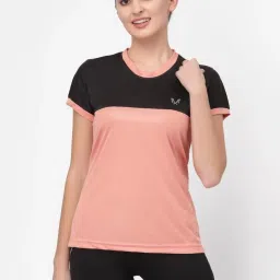 Women Colorblock Round Neck Polyester Orange, Black T-Shirt-image-44