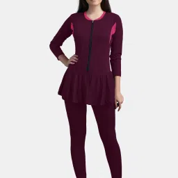 Full Length Padded One Piece Swimsuits Swimming Costume Solid Women Swim-dress Purple Swimsuit-image-41