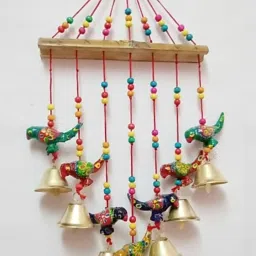 Parrot On Wooden Stick 7 Showpiece Decorative Door Wall Window Hanging Bells Toran (8 X 2 X 20 inch) Plastic Windchime-picture-14