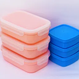 Plastic Lunch Box (Set of 6) Multiple Uses 6 Containers Lunch Box pink 6 Containers Lunch Box-image-4