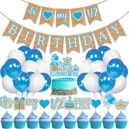 37 Pieces 6 Months Birthday Decorations for Girl Boy Baby Shower Blue-image-47