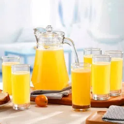 S1Store Glass Imperial Lemon Jug Set With Round Shape Glass Water Jug, 1.3L Jug And 280ML Glass Jug Glass Set (Glass) Jug Glass Set-image-48