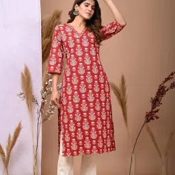 Women Printed Pure Cotton Straight Kurta-image-97