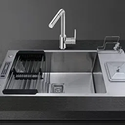 37" x 18" x 10" 304 GRADE HANDMADE MATT FINISH SINGLE BOWL WITH DUSTBIN STAINLESS STEEL KITCHEN SINK Vessel Sink-image-9