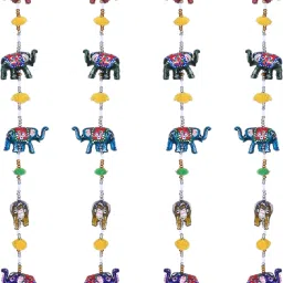 Handcrafted Elephant Door Latkan with Bells|Pack of 2 (Multicolor) Plastic Windchime-24