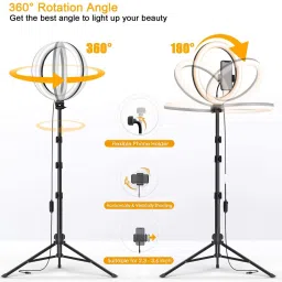 Setster 12" inch LED Ring Light with 7 Ft Tripod Stand Combo and Phone Holder for Tiktok YouTube Reels Photo-shoot Video Live Stream Makeup Videos vlogging Vigo Video Shooting | 3 color modes Dimmable Lighting | Recording with Mobile Phone and Camera Clip Setup Ring Flash Ring Flash image 2