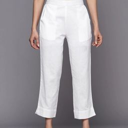libas Women Regular Fit White Cotton Blend Trousers-picture-45