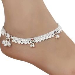 White Metal -Silver Plated Fancy Anklet / Payal Indian Traditional Ethnic Artifical Fashion Foot Jewellery Alloy Anklet-5