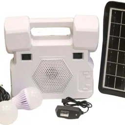 Solar Wireless Speaker + 2 Bulb + Bluetooth & FM Radio & Front Torch 8 hrs Flood Lamp Emergency Light-25