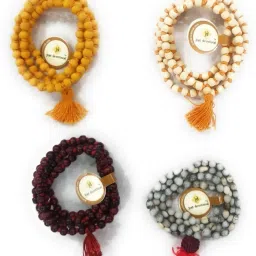 Combo Pack of Tulsi Japa Mala, Red Sandalwood Mala/Lal Chandan Mala, Vaijayanti Mala and Haldi Japa Mala, 100% Original Beads Size 7-8 mm for Men and Women Wood Chain Set-image-14
