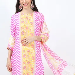 Vishudh Pink & Yellow Ethnic Motifs Printed Straight Kurta & Palazzos With Dupatta-picture-17