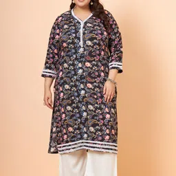 Tissu Women Plus Size Floral Printed V Neck Kurta with Palazzos-image-36